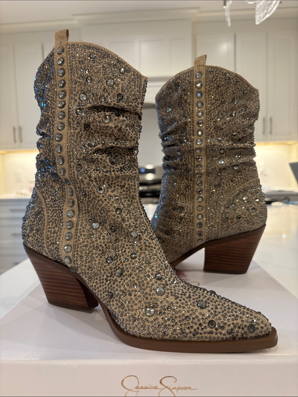 Jessica Simpson Champagne Crystal Western Ankle Boots - Picture 4 of 9